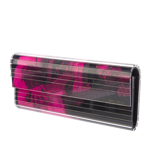 Jimmy Choo Vibrant Pink and Black Graphic Clutch - Picture 2 of 5